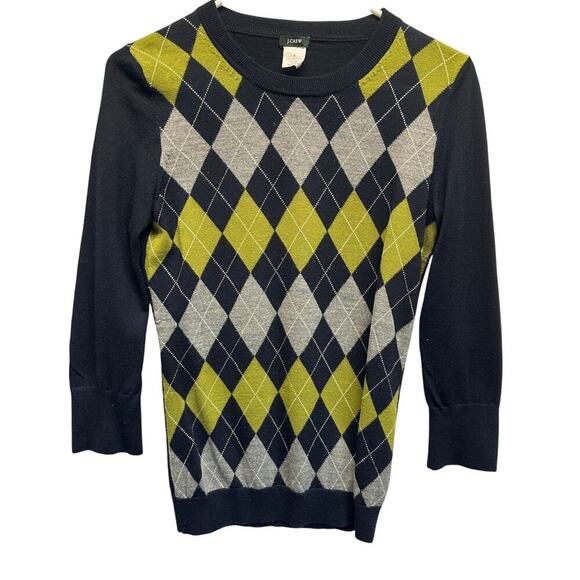 Vintage J Crew Argyle Sweater Women Small 100% Merino Wool Preppy Academia - Picture 1 of 8